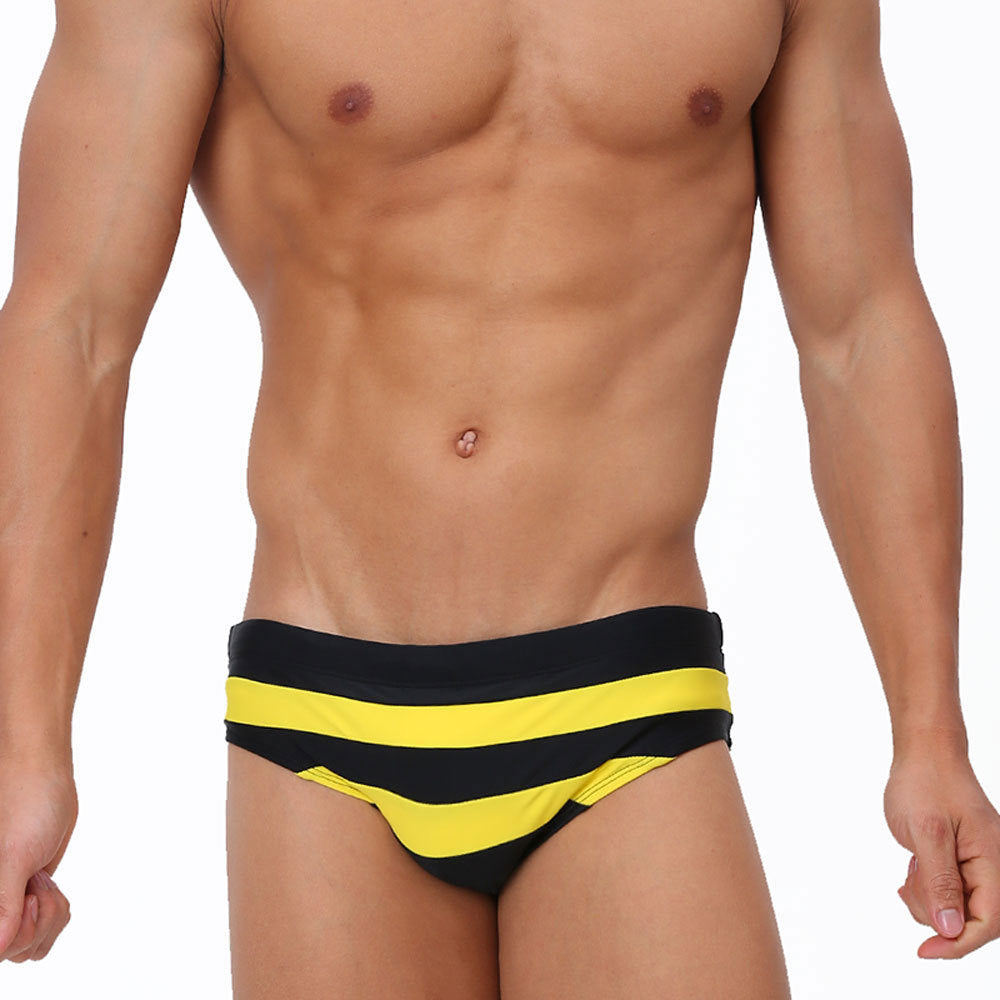 Men's Color Block Striped Triangle Swim Trunks with Pocket