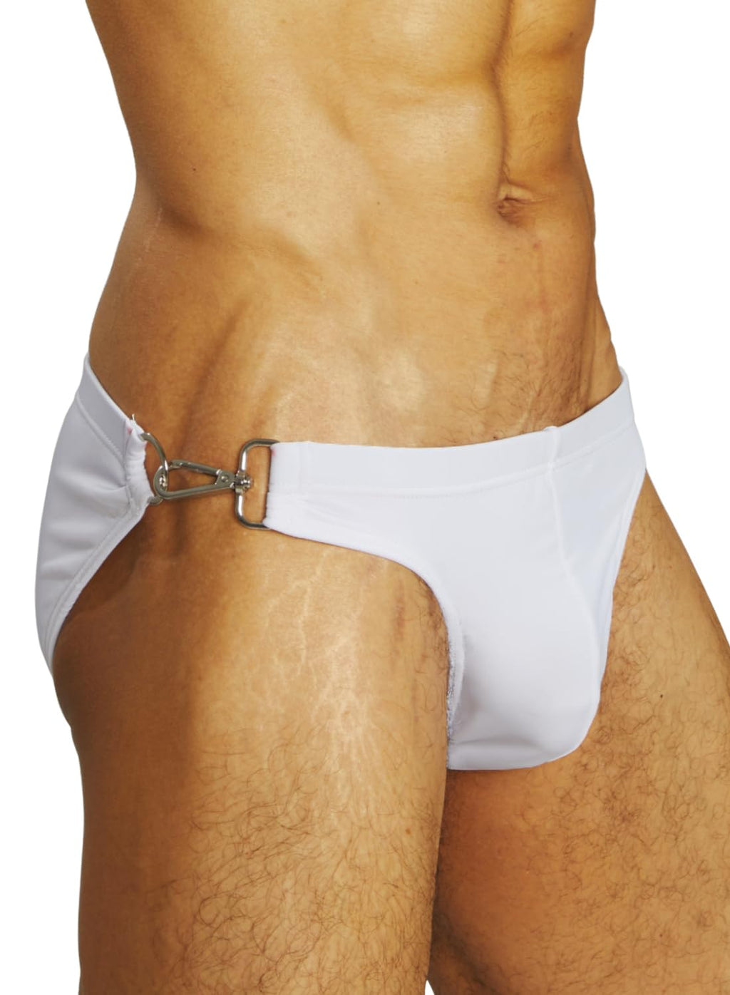 MIZOK Mens Sexy Swim Briefs Low Rise Bikini Swimsuit with Buckle Ring White L