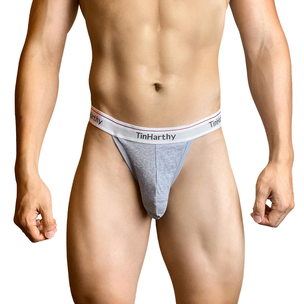 Tinharthy Men G-String T-Back Thongs Cotton Breathable Underpants Jock Strap for Male Athletic Supporters Light Grey