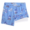 maamgic 7 Inch Mens Swim Trunks with Compression Liner Board Shorts with Zippered Pocket Bathing Suit for Beach Vacation Blue and White Boat Anchor X-Large