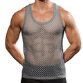 Beotyshow Mens Mesh Fishnet Tank Tops Fitted Sleeveless Night Club Style Muscle Top Summer Workout Beach Shirts Grey