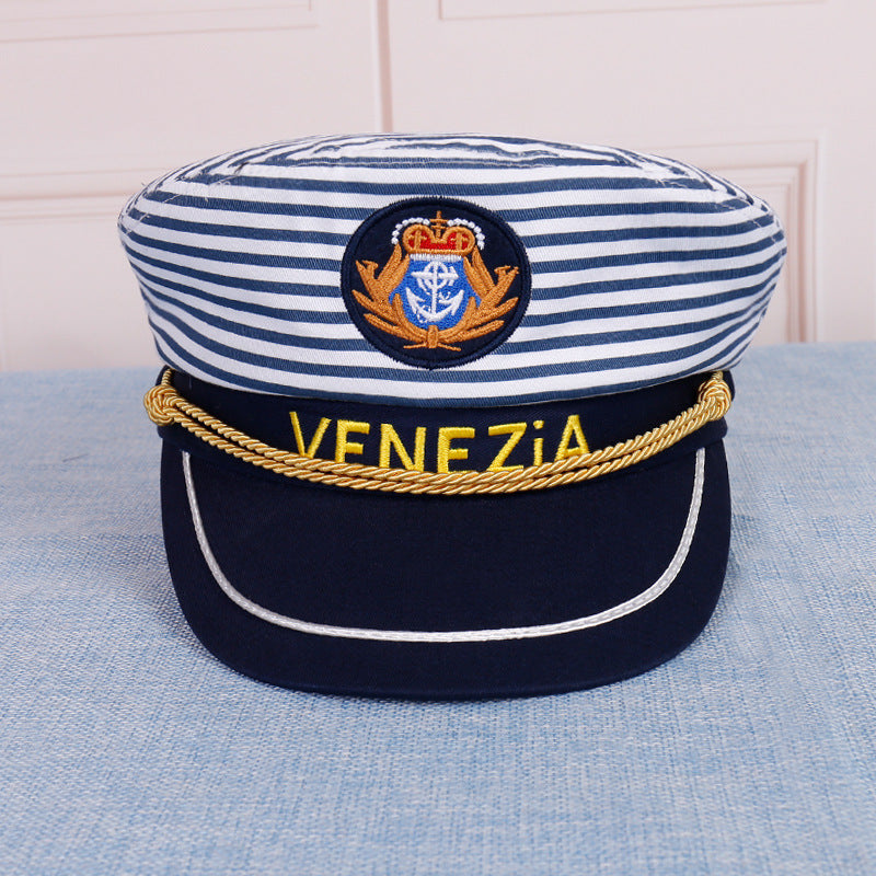 Navy Captain Hat, Striped Sailor Hat for Adults & Kids