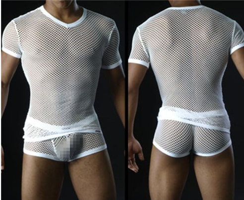Transparent Mesh Short Sleeve Fashion Top for Men