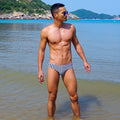 Men's Low-Rise Sexy Swim Trunks, Black and White Stripes