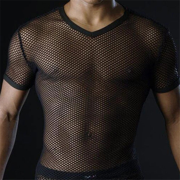 Transparent Mesh Short Sleeve Fashion Top for Men