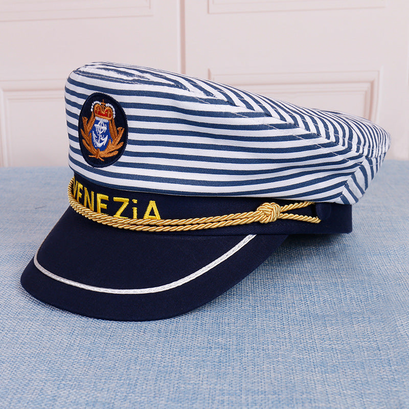 Navy Captain Hat, Striped Sailor Hat for Adults & Kids
