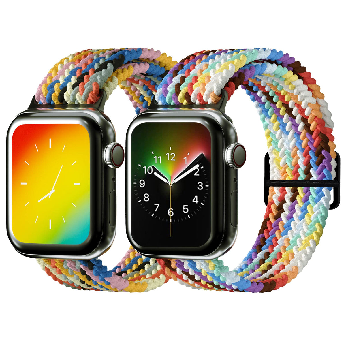 Adjustable Braided Solo Loop Band Compatible with Apple Watch 38mm 40mm 41mm 42mm 44mm 45mm Elastic Strap Sport Wristbands for iWatch Series 7 6 5 4 3 2 1SE 2 Packs (42mm/44mm/45mm Rainbow+Pride Edition)