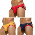 Arjen Kroos Mens Jockstrap Underwear 3 Pack Breathable Mesh Thong Gym Athletic SupportersDARK BLUE/RED/YELLOWX-Large