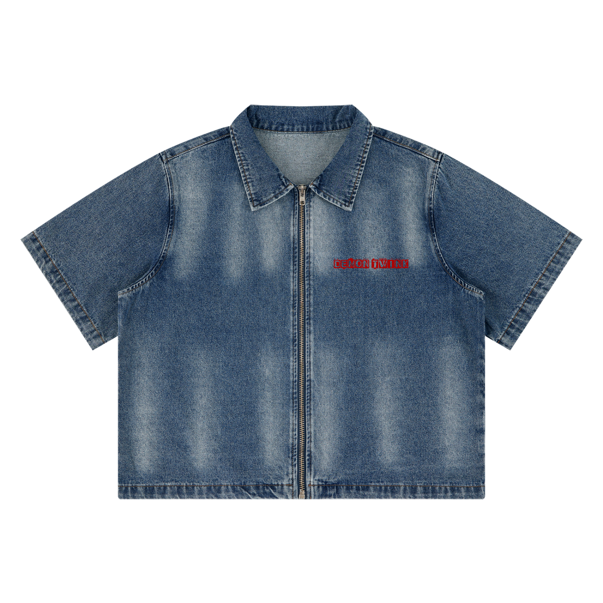 Unisex Vintage Washed Full-Zip Denim Shirt
