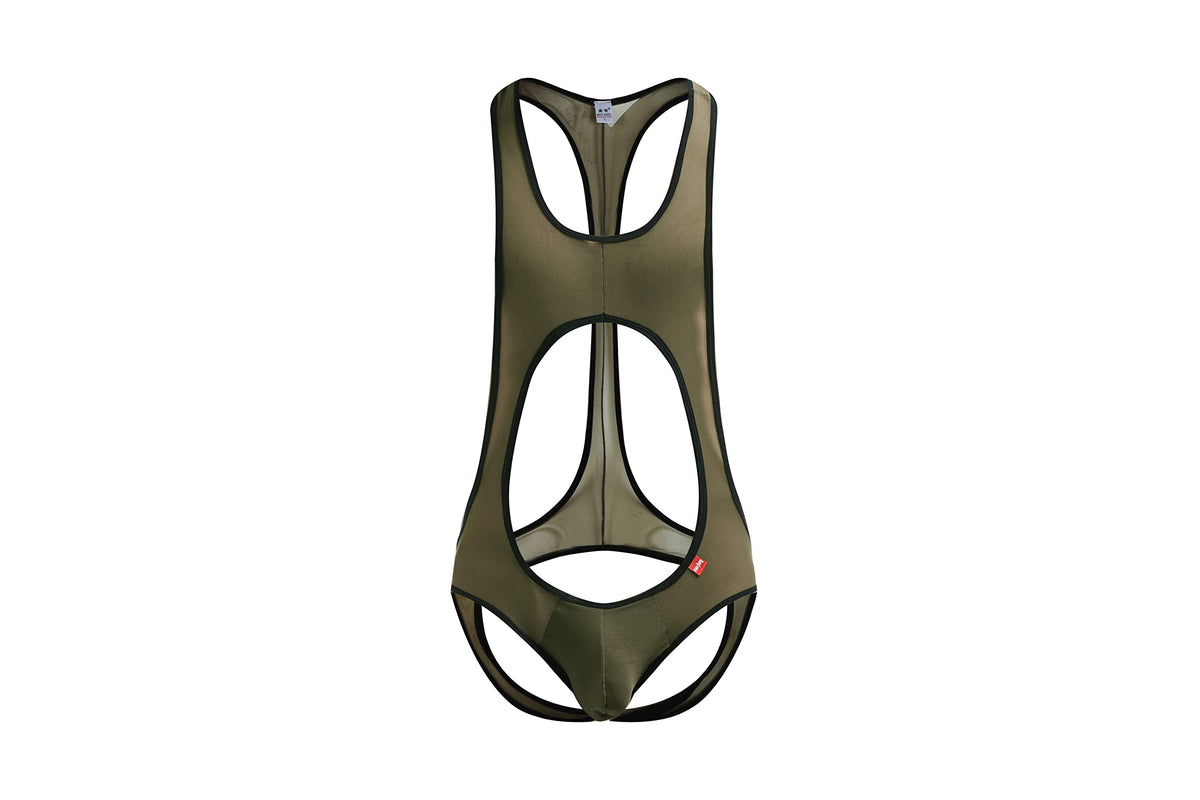 ONEFIT Mens Jockstrap Bodysuit Soft Thin Wrestling Singlet Underwear XL ArmyGreen