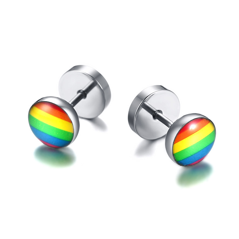 Rainbow Pride Stainless Steel LGBT Round Earrings