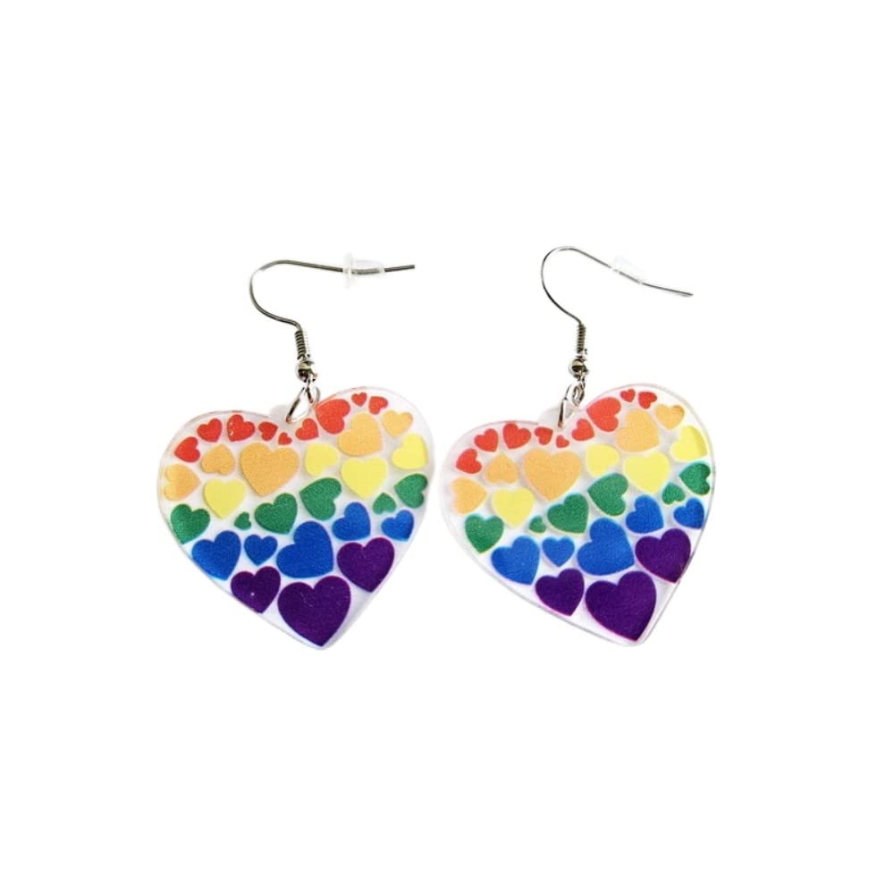 Rainbow Acrylic Earrings Pride Earrings Rainbow Mesh Drop Earrings Lightweight Love Heart Butterfly Lightning Earrings Love Wins Colorful Earrings for Women-Heart A