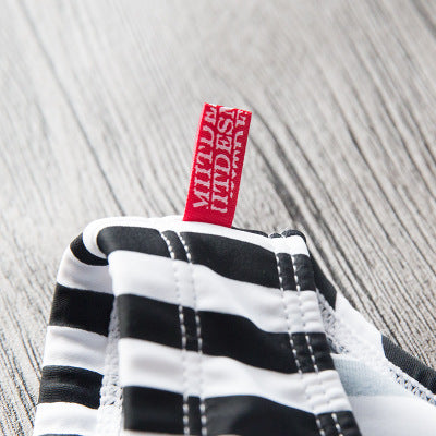 Men's Low-Rise Sexy Swim Trunks, Black and White Stripes
