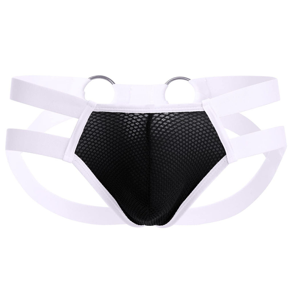 Mens Jockstrap Underwear Sexy Low Waist Mesh Breathable Athletic Supporter Jock Straps Spandex Hollow Backless Hot Male Underpants Black X-Large