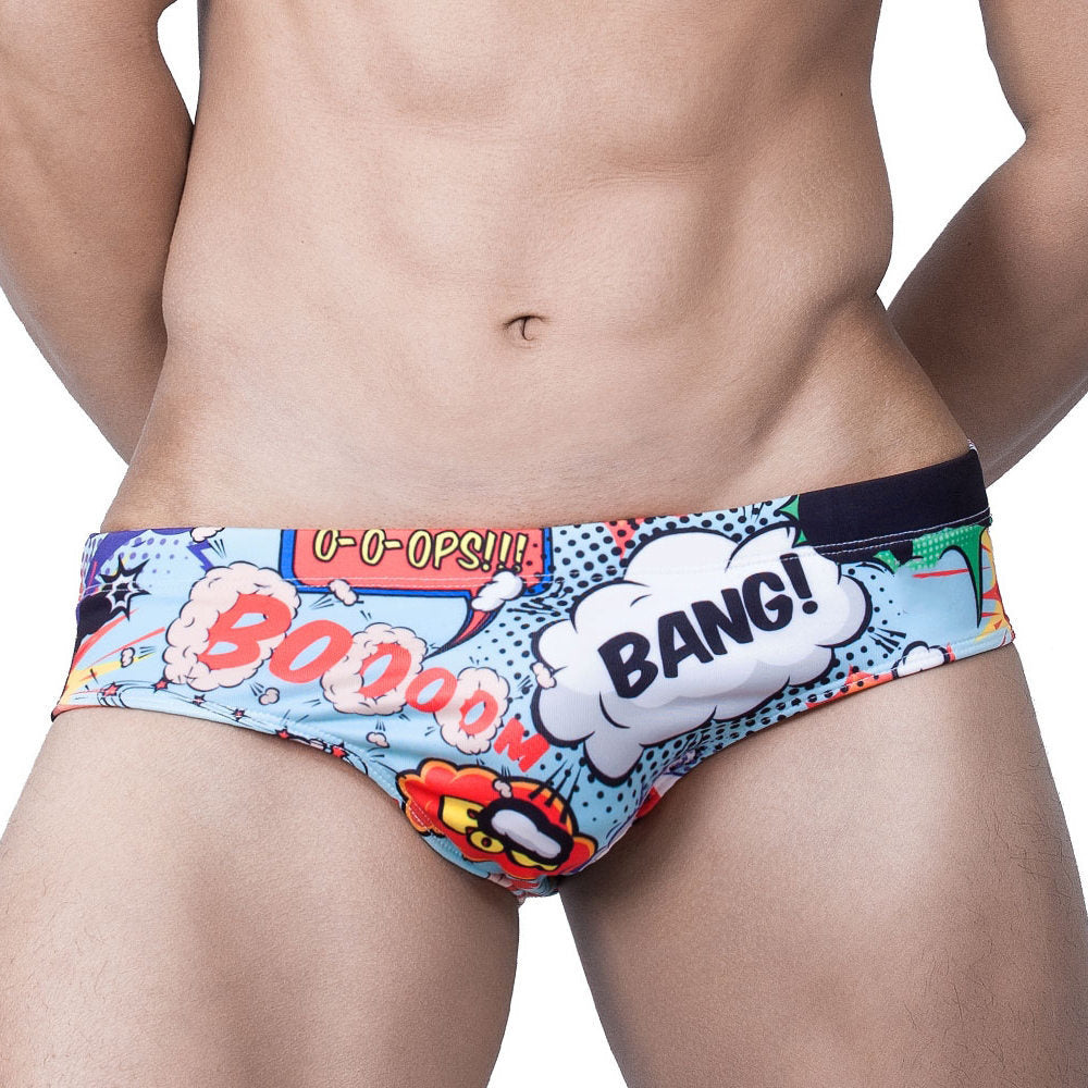 Men's Stylish Triangle Swim Trunks with Explosive Print
