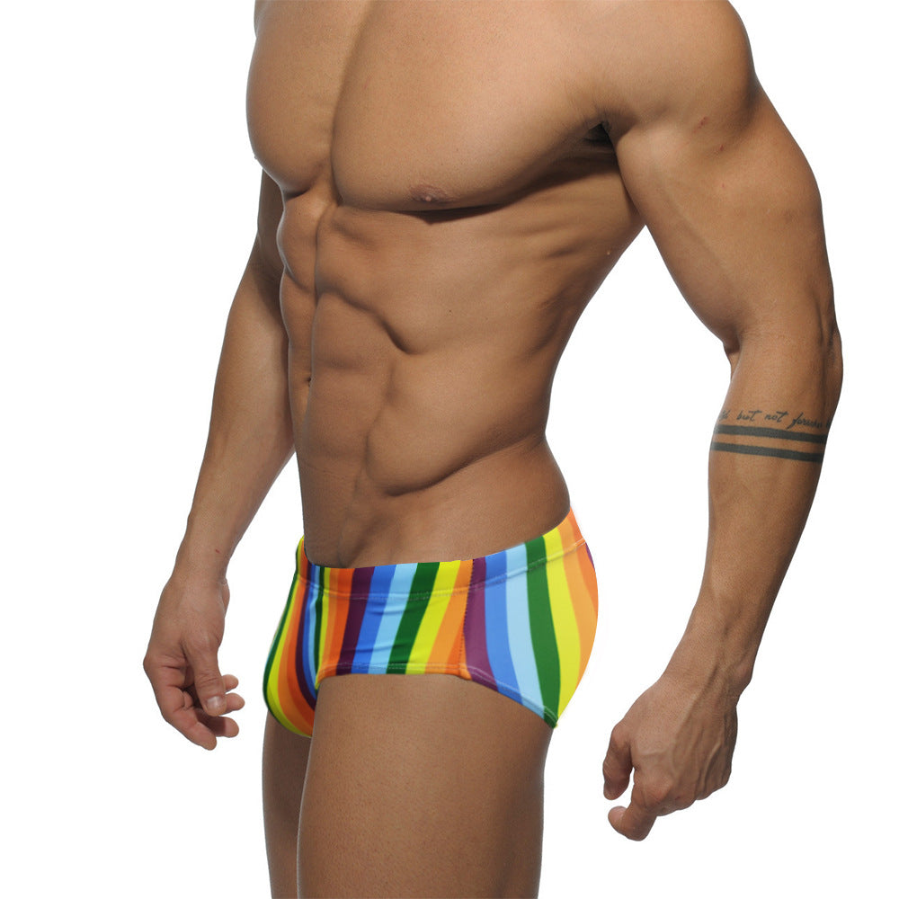 Stylish Colorful Striped Men's Swim Trunks with Cup