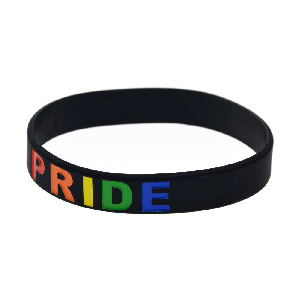 Pride Silicone Bracelet with Rainbow Logo (Black)