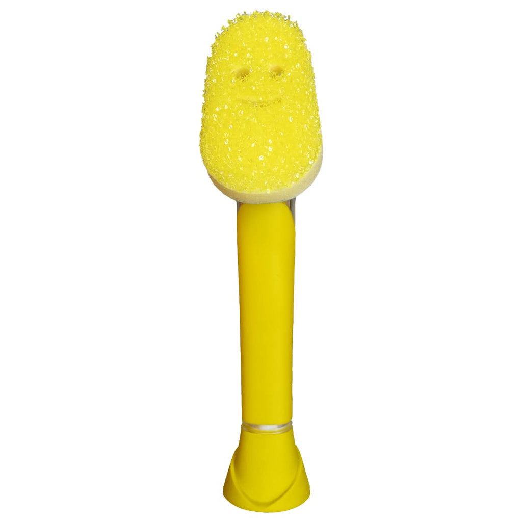 Scrub Daddy Dish Wand Soap Dispensing Dish Brush Texture Changing Washing Up Sponge with Liquid Handle Built-in Scraper & Detachable Scrubbing Head Drip Stand Yellow