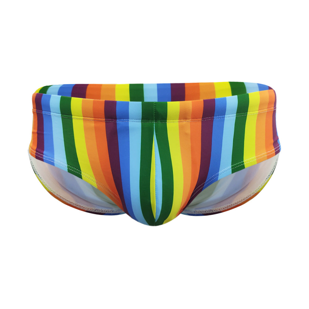Stylish Colorful Striped Men's Swim Trunks with Cup