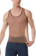 Men Sheer Tank Transparent Stretchy Tank Shirts Glitter Shiny See Through Tank Top Sleeveless Sissy Lace Shirts Mesh Soft Muscle Tank Tops Brown US Size M