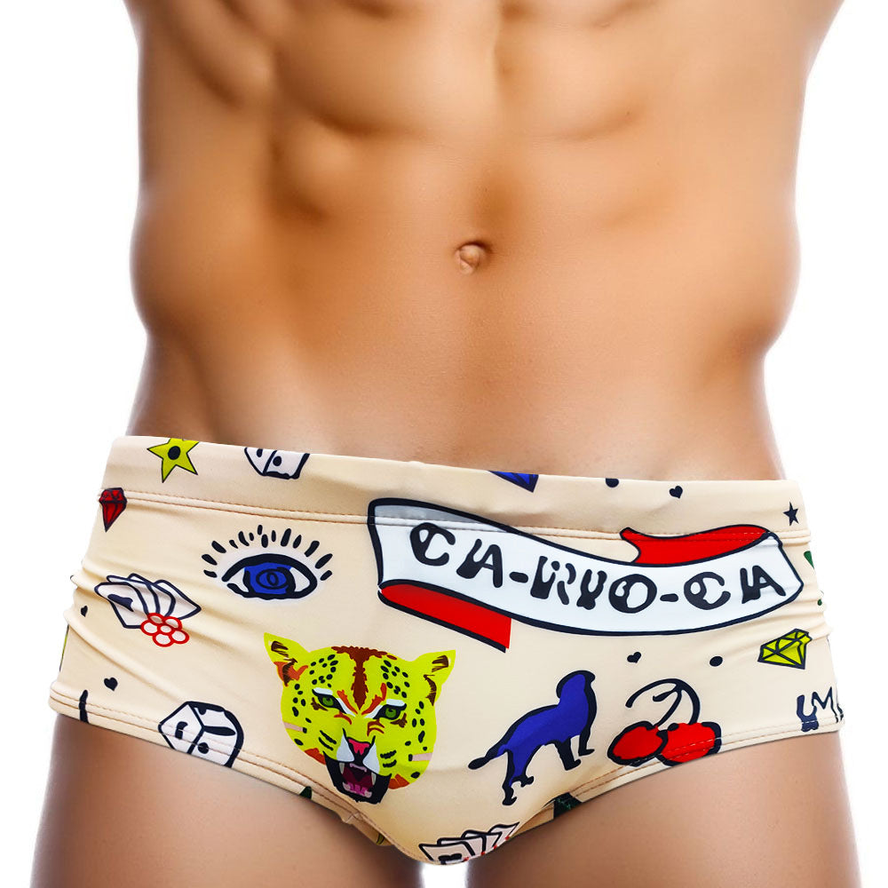Men's Swimming Trunks with Leopard Print Design