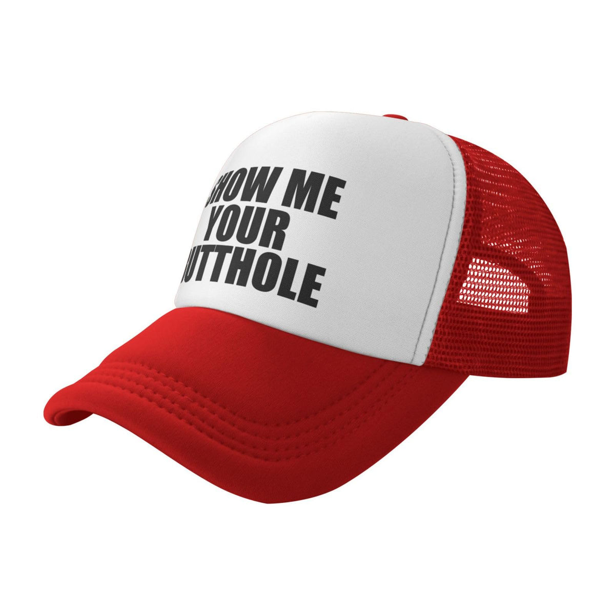 Show Me Your Butthole Funny Hat Unisex Adult Trucker Caps Fishing Adjustable Cap Classic Sport Hats Red