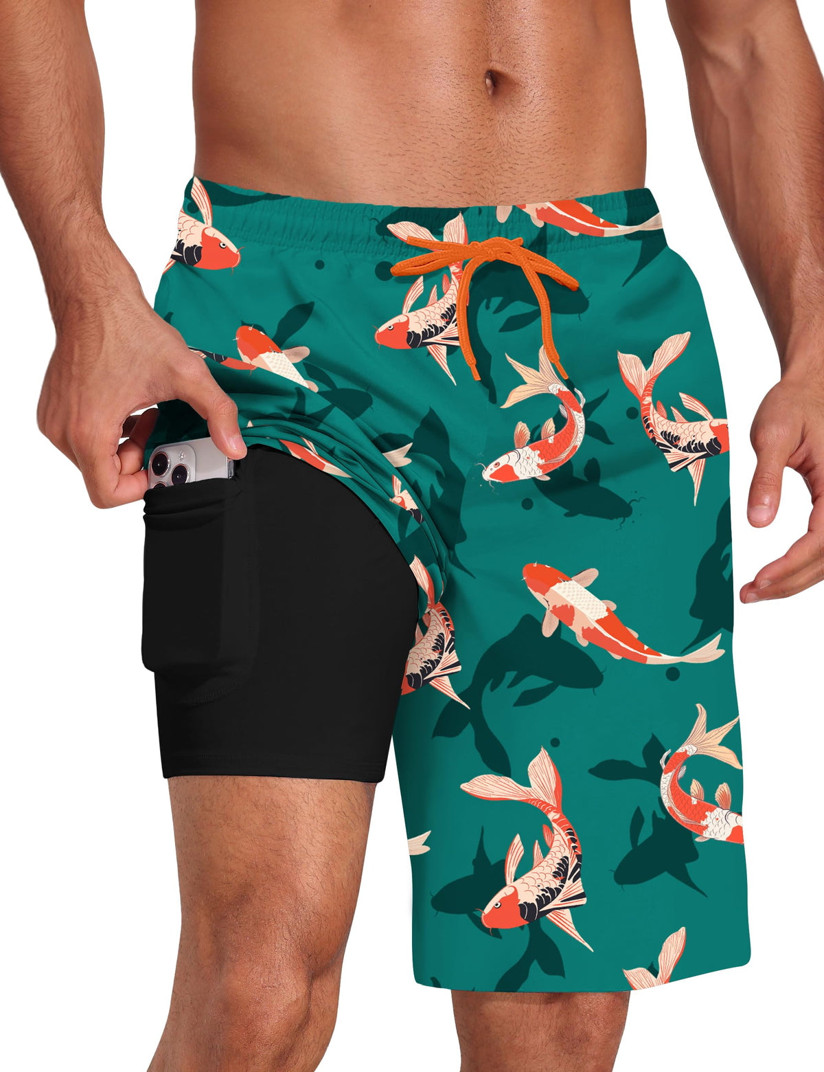 Lzzidou Mens Swim Trunks with Compression Liner Quick Dry Board Shorts Waterproof Bathing Suit