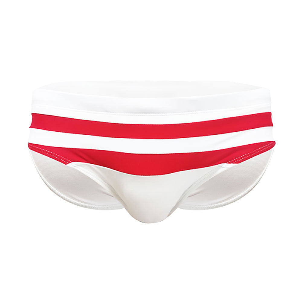 Men's Color Block Striped Triangle Swim Trunks with Pocket