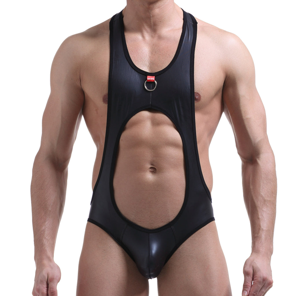 Leather Strap Wrestling Outfit with Men's Underwear