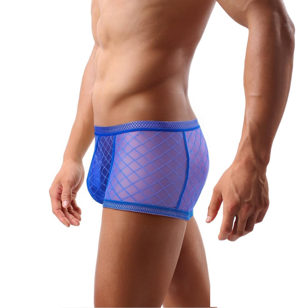 SUMABA Mens See Through Mesh Underwear Sexy Lace Boxer Briefs with Bulge PouchBlue XL