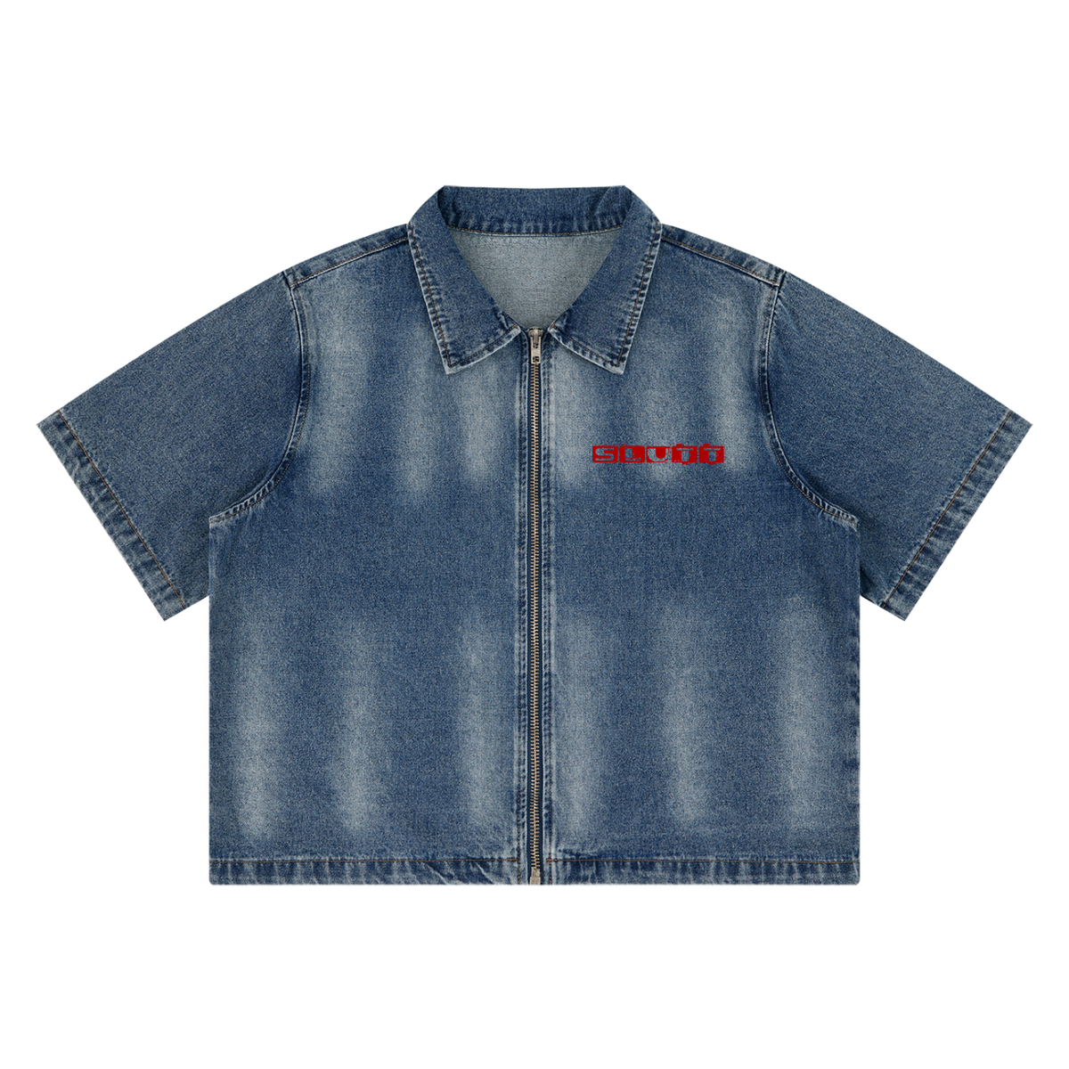 Unisex Vintage Washed Full-Zip Denim Shirt
