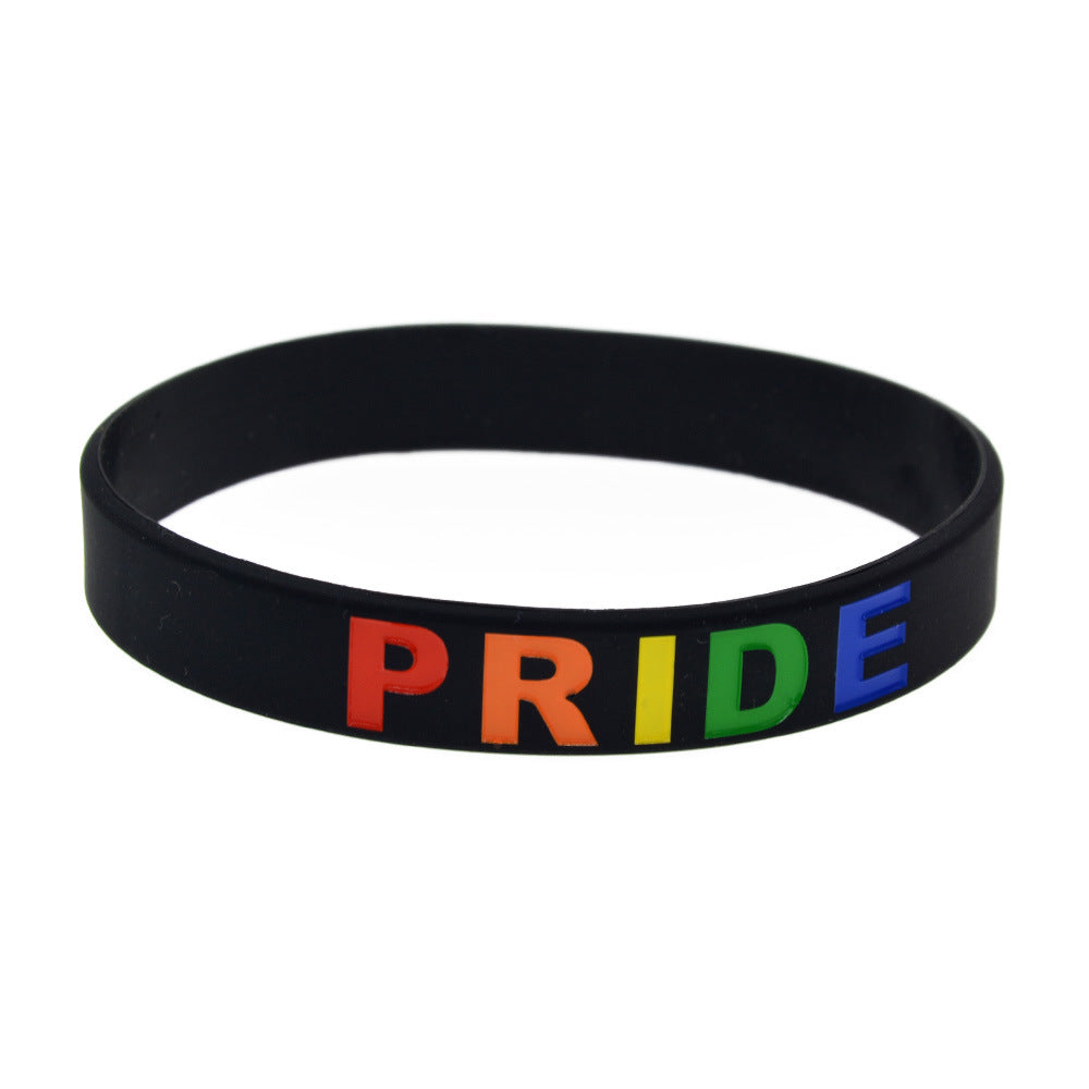 Pride Silicone Bracelet with Rainbow Logo (Black)
