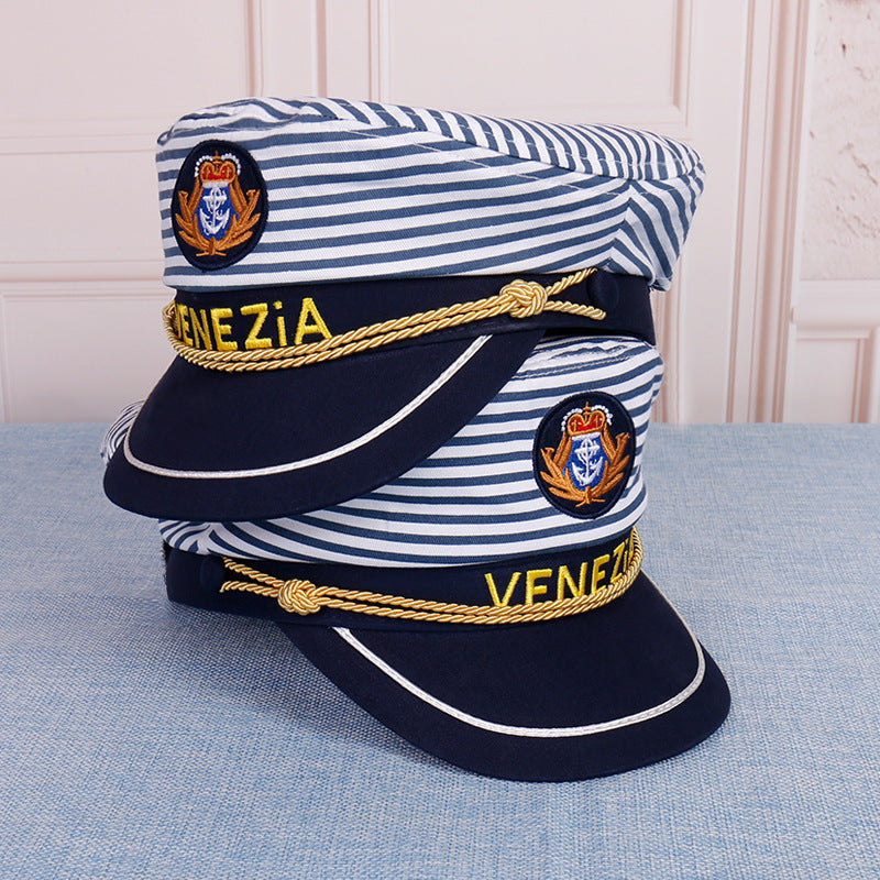 Navy Captain Hat, Striped Sailor Hat for Adults & Kids
