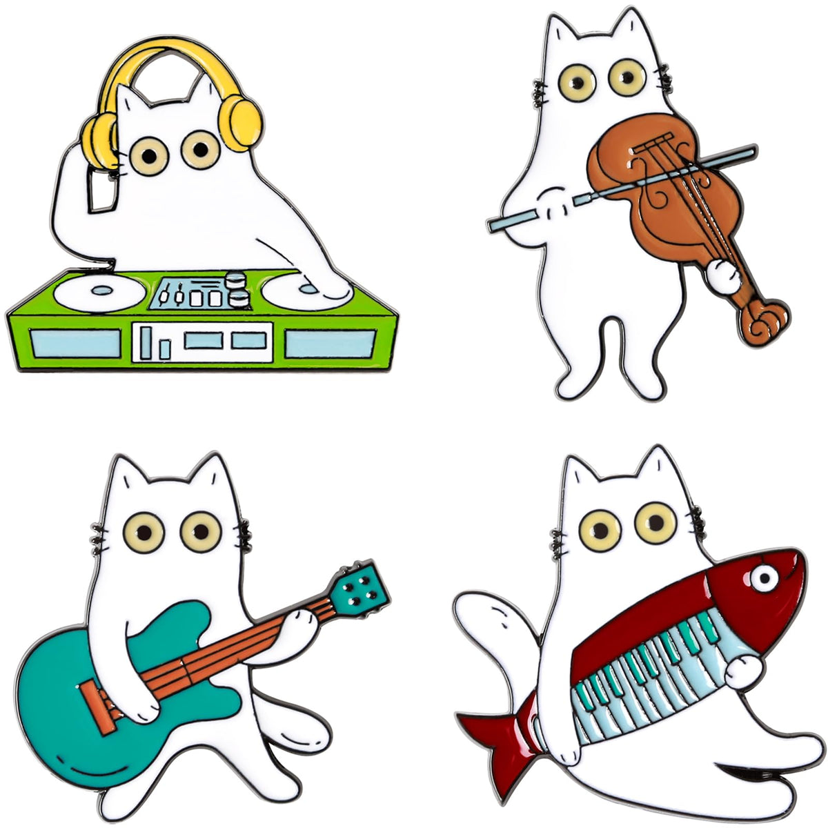 Cute Enamel Pins for Backpacks Kawaii Anime Soot Sprites Cat Frog Cartoon Pins for Kids Lapel Pin Set Badges for DIY Clothing Bags Jackets Jewelry Accessory Decoration Gift (4 Pieces Cat Band)