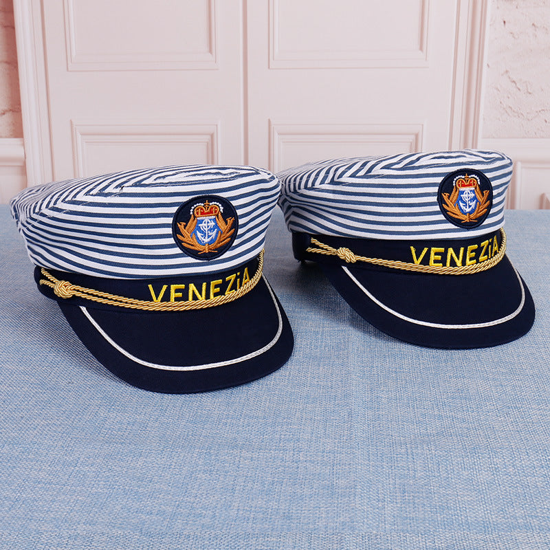 Navy Captain Hat, Striped Sailor Hat for Adults & Kids