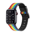 Pride Band Compatible with Apple Watch Ultra/Ultra 2 Band 49mm 46mm 45mm 44mm 42mm 40mm 38mm 41mm for Series 10 9 8 7 SE 6 5 4 3 2 Rainbow Genuine Leather Silicone Hybrid iWatch Bands for Women Men
