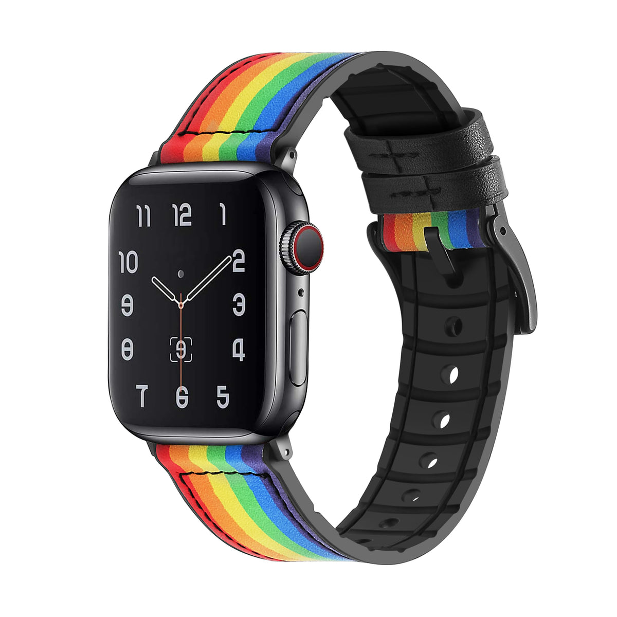 Pride Band Compatible with Apple Watch Ultra/Ultra 2 Band 49mm 46mm 45mm 44mm 42mm 40mm 38mm 41mm for Series 10 9 8 7 SE 6 5 4 3 2 Rainbow Genuine Leather Silicone Hybrid iWatch Bands for Women Men