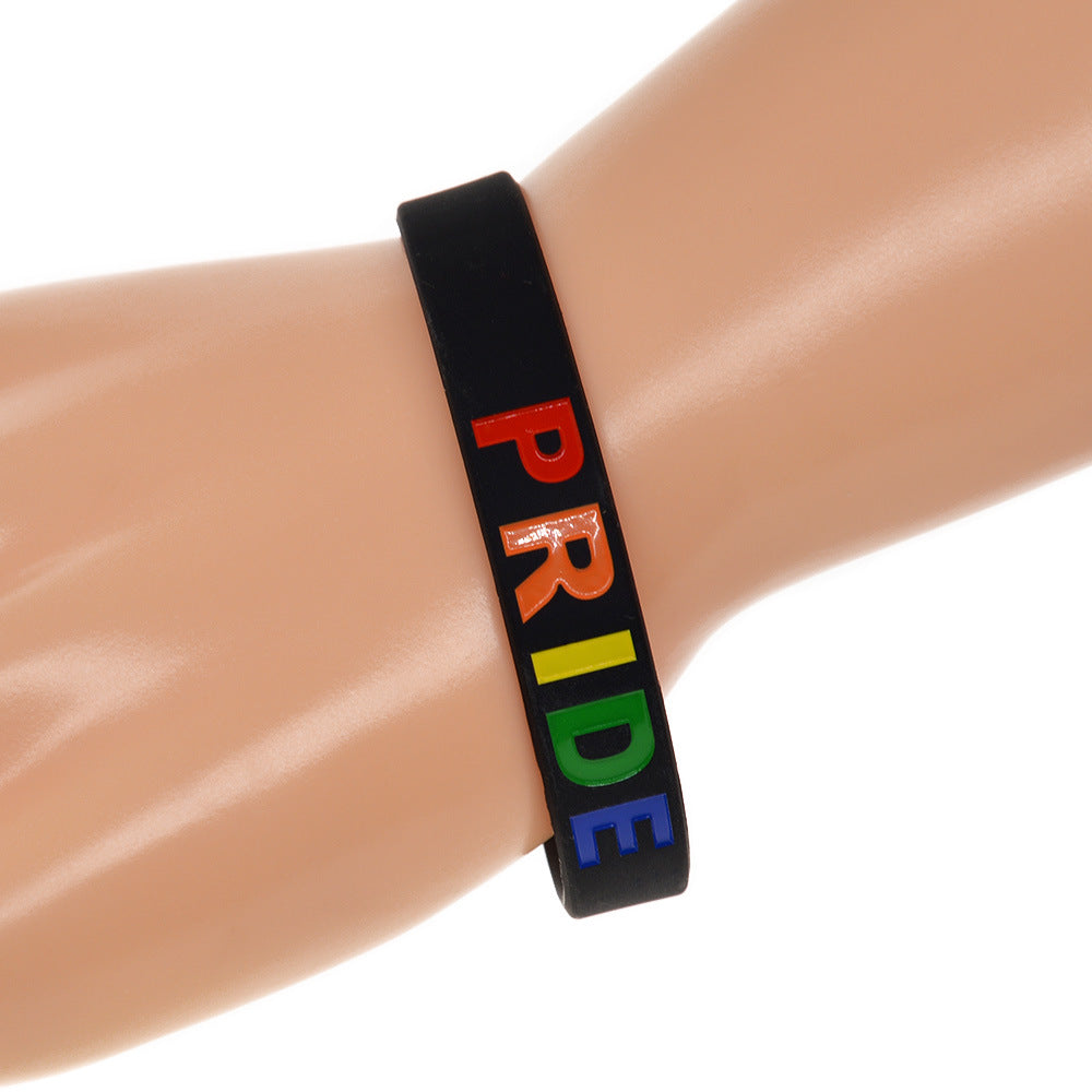 Pride Silicone Bracelet with Rainbow Logo (Black)