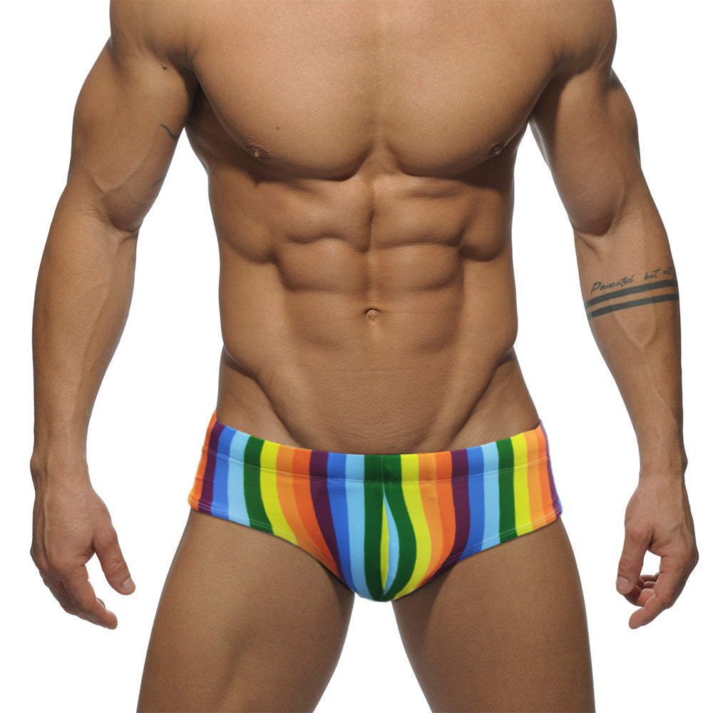 Stylish Colorful Striped Men's Swim Trunks with Cup