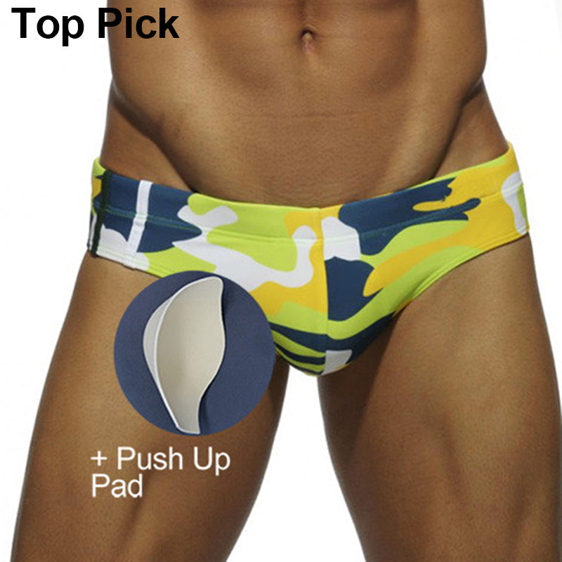 Men's Low Waist Camouflage Swim Briefs and Trunks