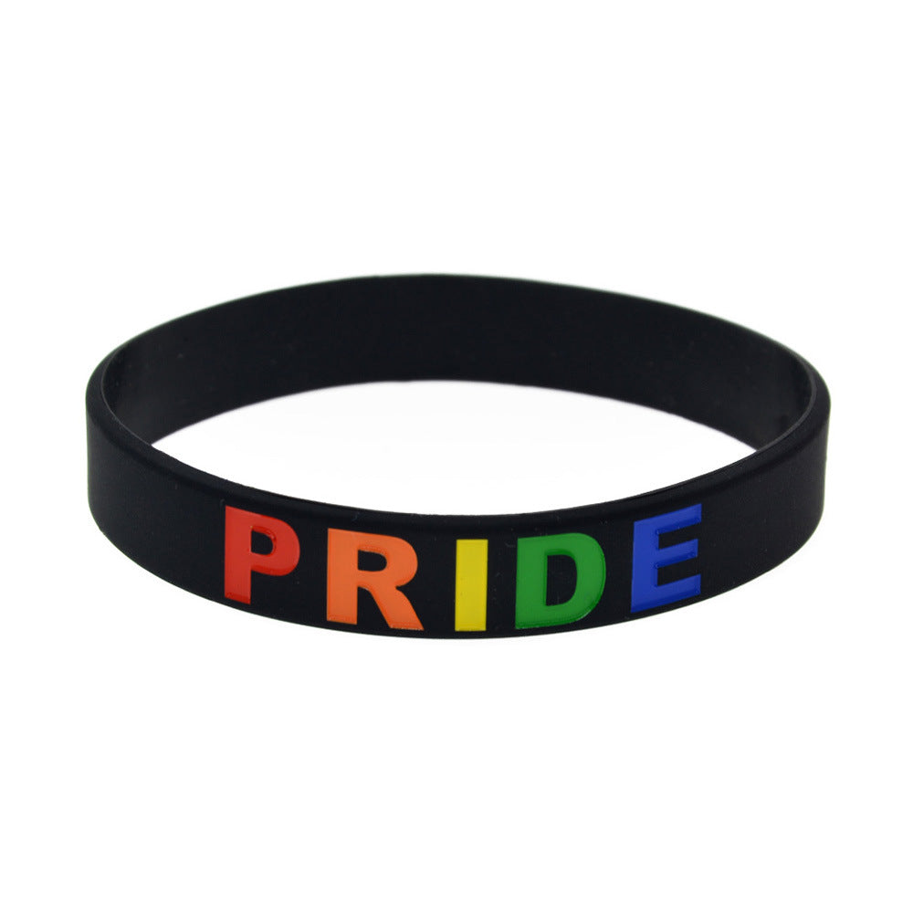 Pride Silicone Bracelet with Rainbow Logo (Black)