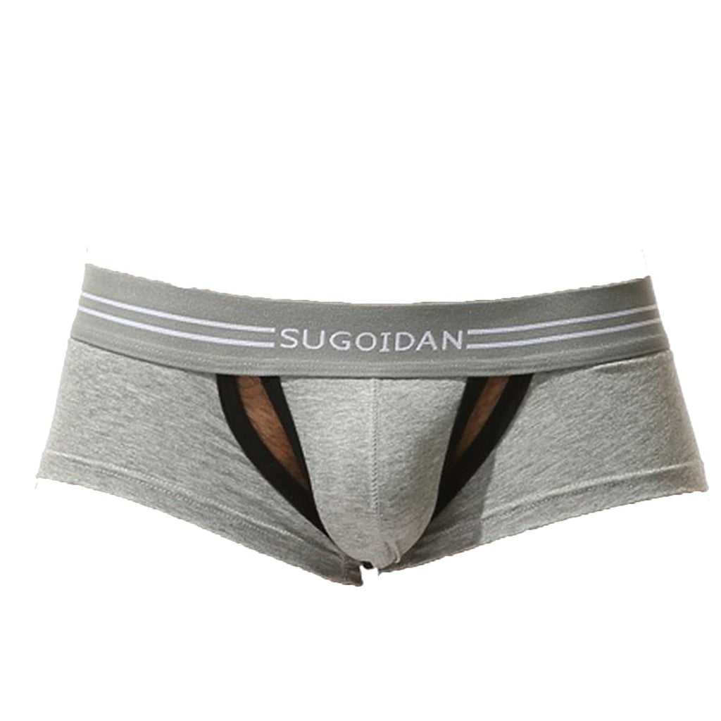 Evankin Mens Hollow Out Boxer Briefs Sexy Cotton Underwear Breathable Low Rise Lingerie with Removable Pouch(GreyL)