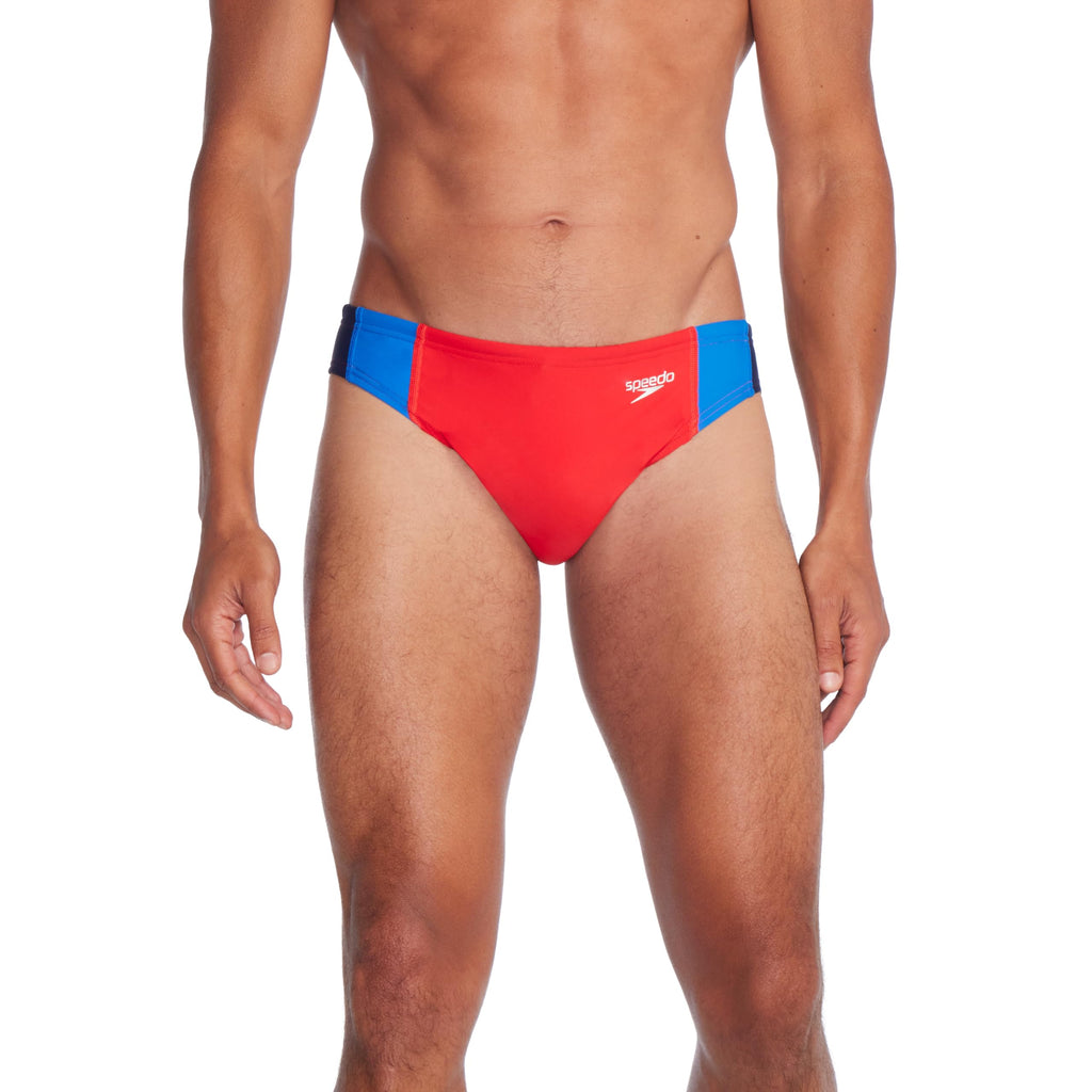 Speedo Mens Swimsuit Eco Flex 2” Outseam Beachstar Swim Briefs Vertical Block Red 32 US