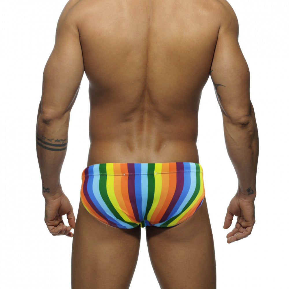 Stylish Colorful Striped Men's Swim Trunks with Cup