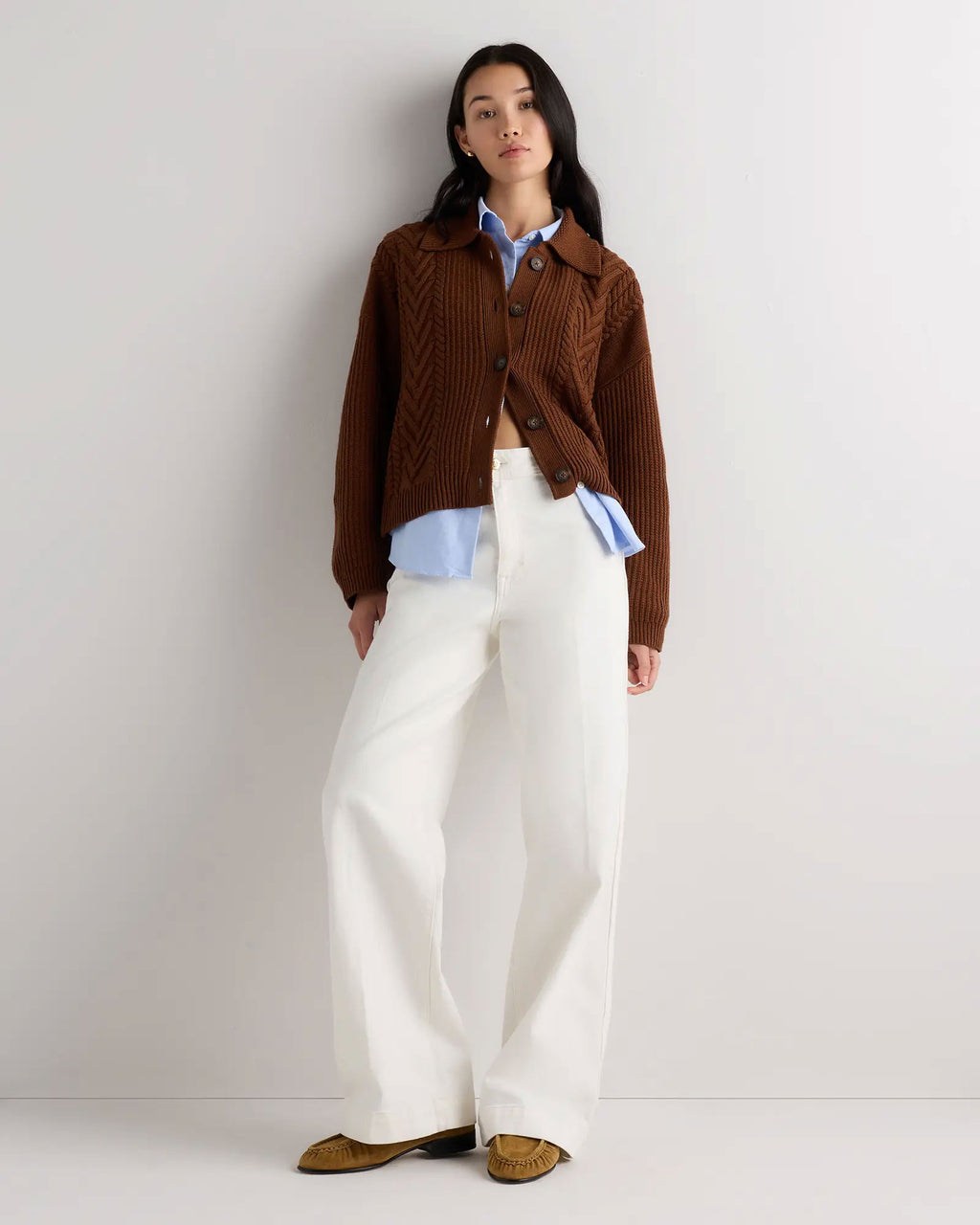 Australian Merino Wool Collared Cable Cardigan